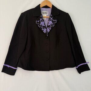 Plaza South Black Purple Embroidered Blazer‎ Size 14P
